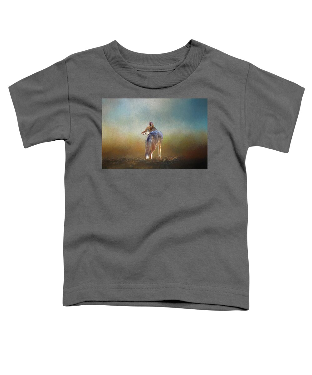 Linda Brody Toddler T-Shirt featuring the digital art A Lone Coyote by Linda Brody