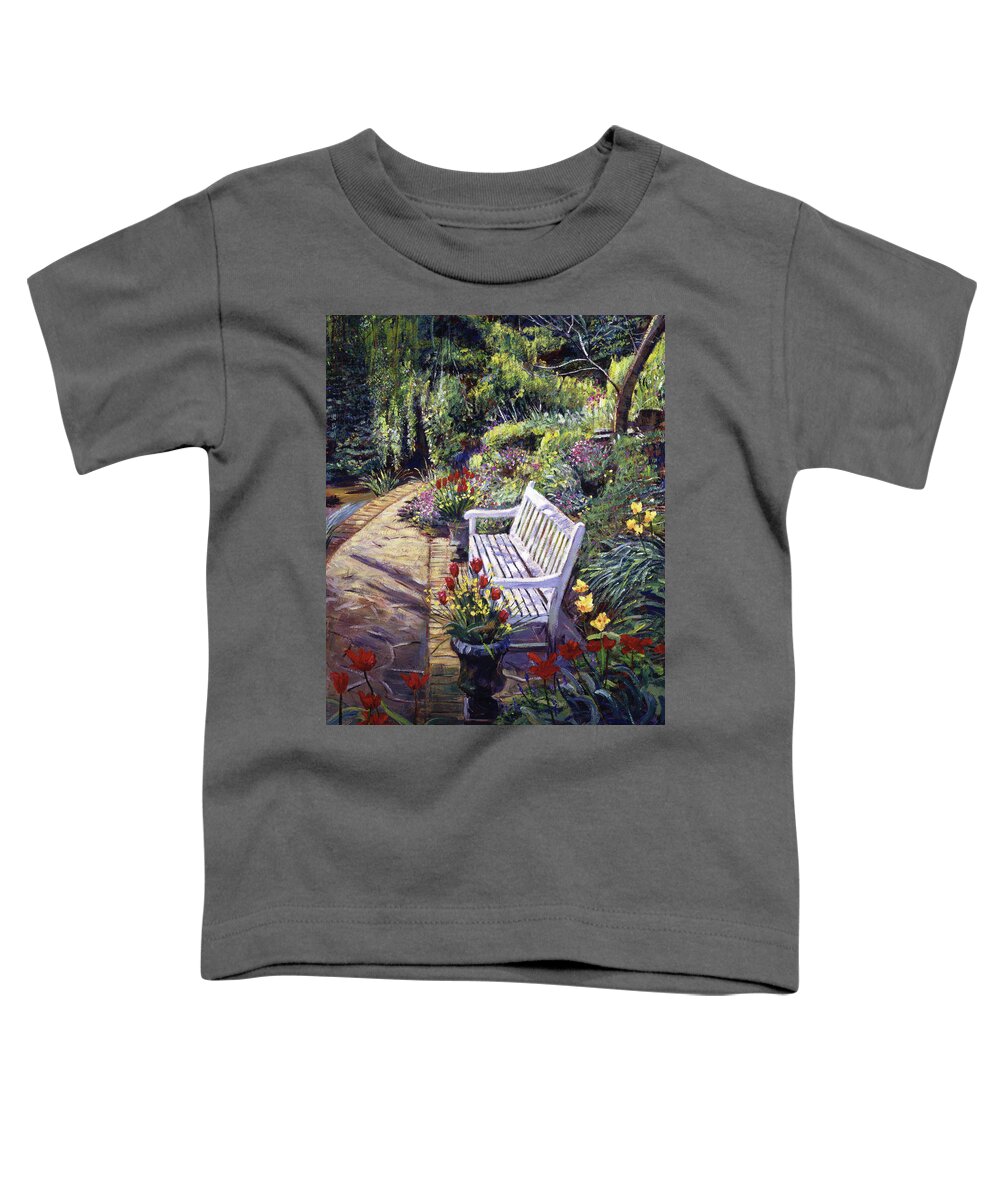 Gardens Toddler T-Shirt featuring the painting A Moment Of Peace by David Lloyd Glover