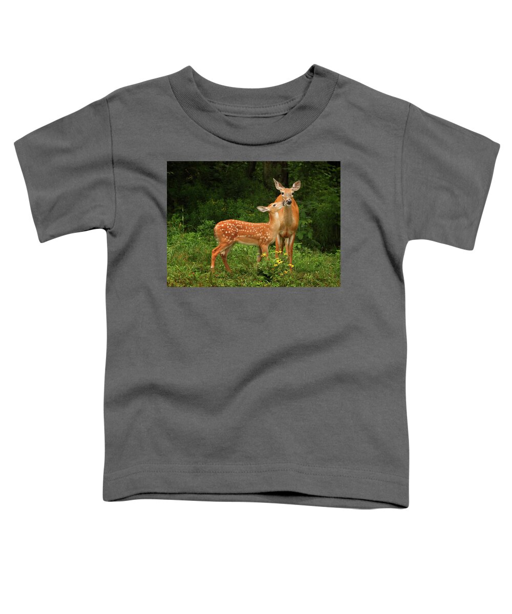 Deer Toddler T-Shirt featuring the photograph A Smooch for Mom by Duane Cross