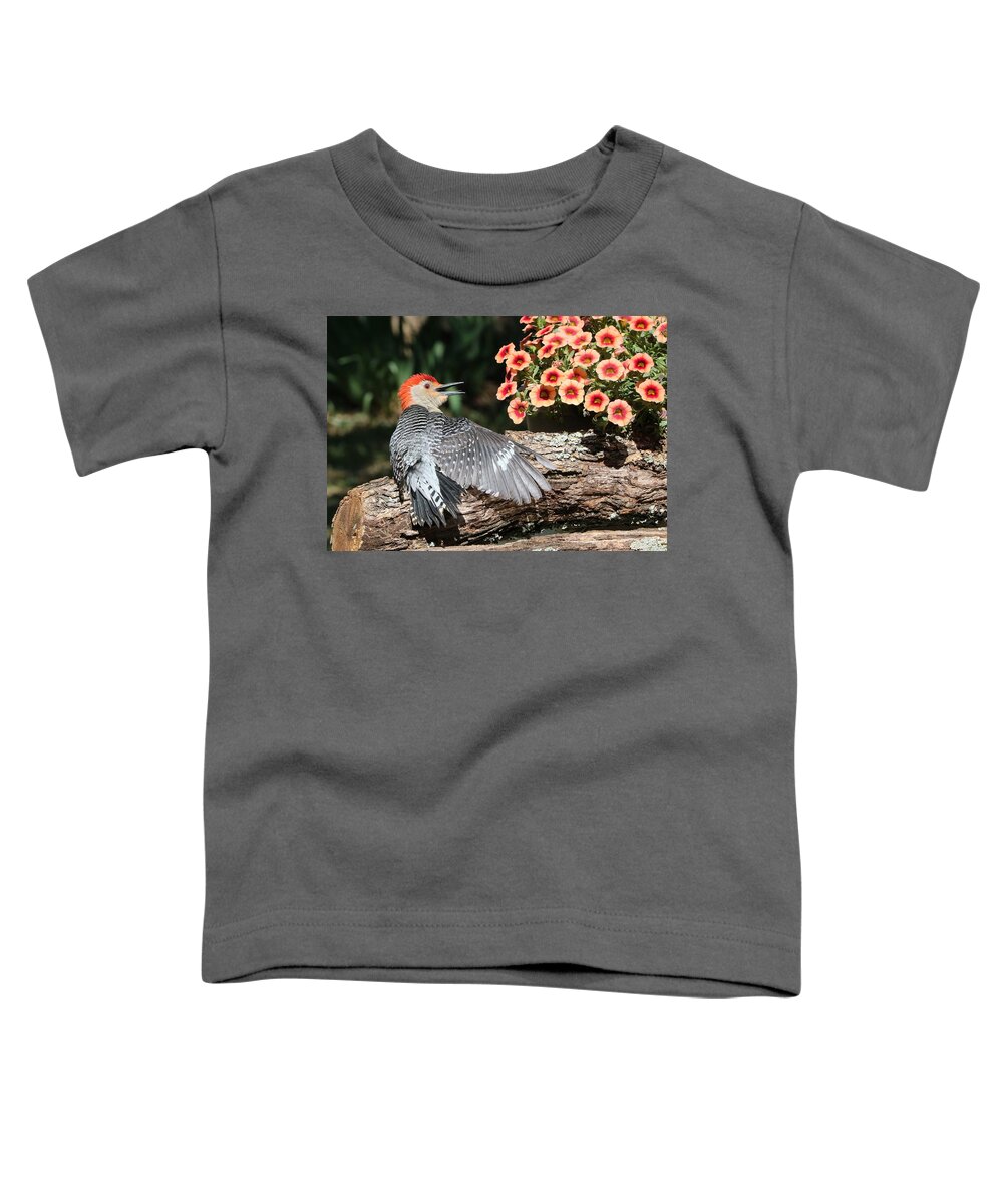 Nature Toddler T-Shirt featuring the photograph A Woodpecker Conversation by Sheila Brown
