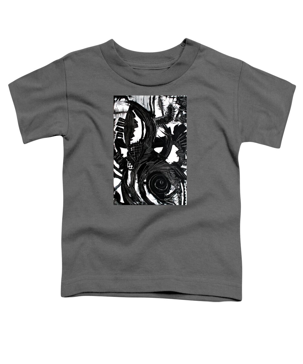 Original Painting .my Favorite Dynamic Black And White Abstract So Far .dramatic Lively Textural Toddler T-Shirt featuring the painting Abruptly Interrupted by Priscilla Batzell Expressionist Art Studio Gallery