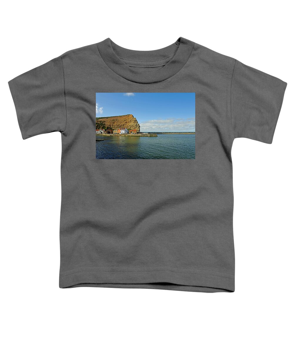 Britain Toddler T-Shirt featuring the photograph Across Staithes Harbour To Cowbar Nab by Rod Johnson