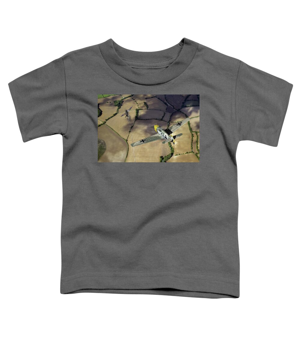 41 Squadron Toddler T-Shirt featuring the photograph Adolf Galland attacking Spitfire by Gary Eason