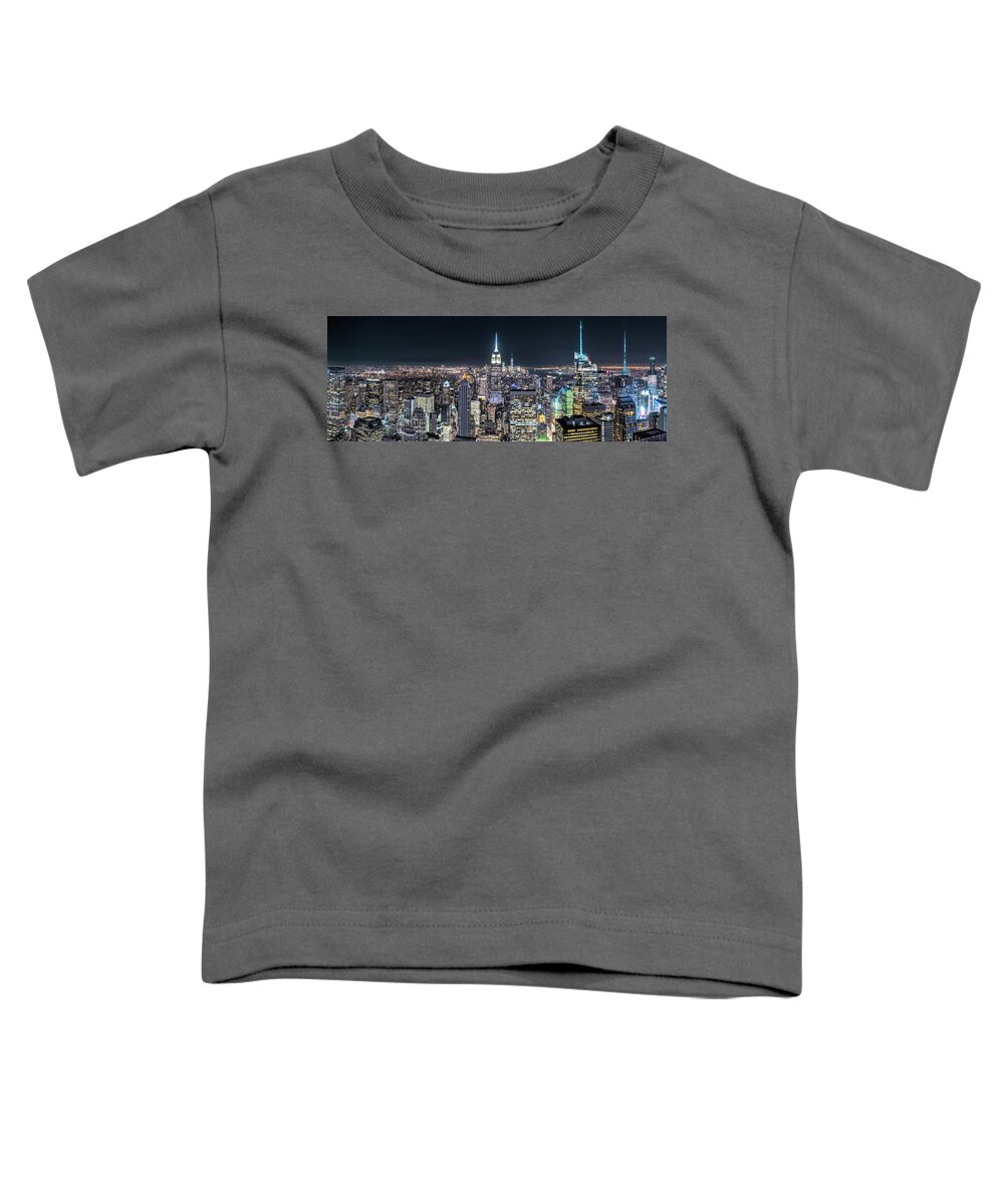 Aerial Toddler T-Shirt featuring the photograph Aerial view over New York City by night by Mihai Andritoiu
