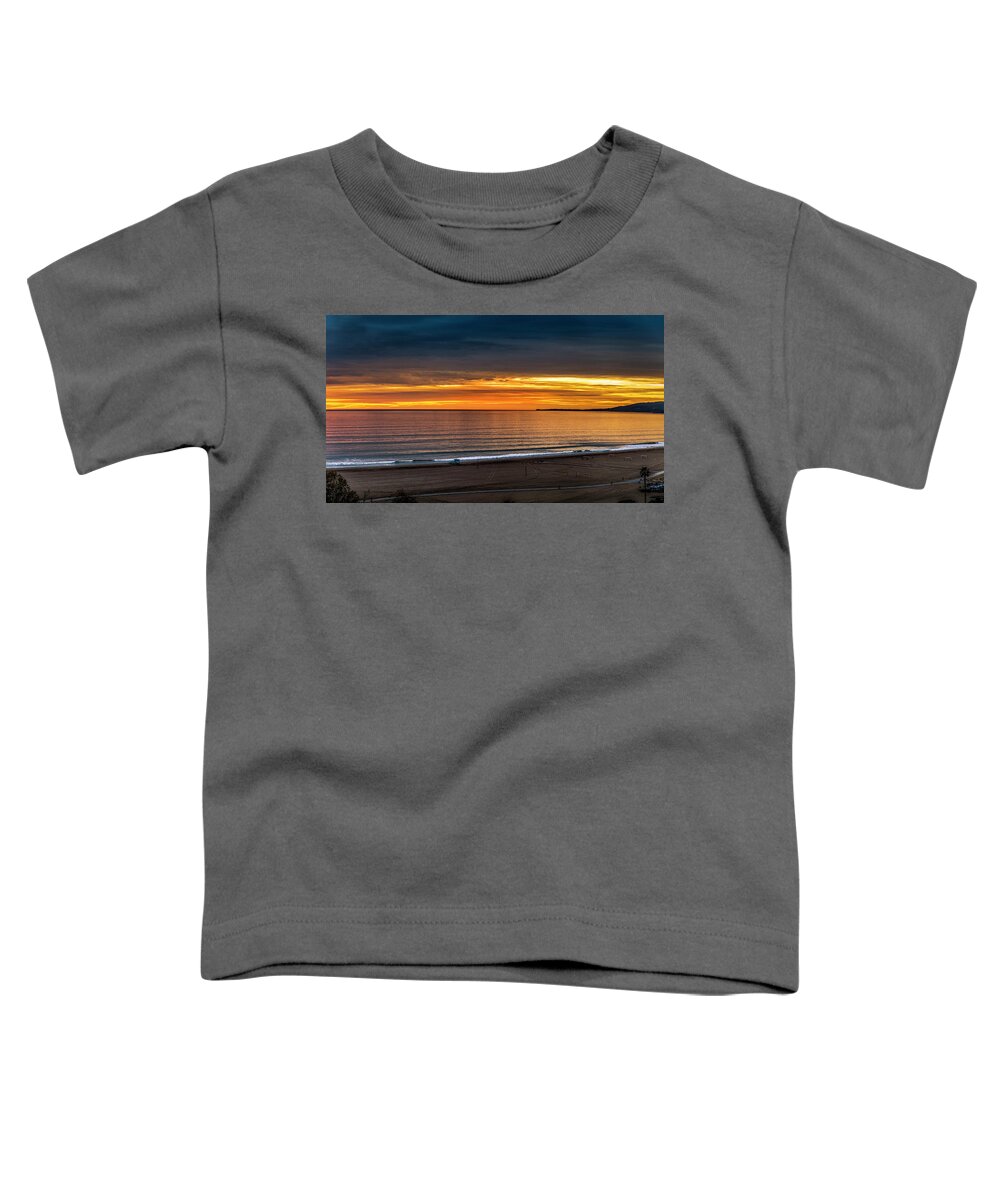 Sunset Santa Monica Bay Panorama Toddler T-Shirt featuring the photograph After Glow - Sunset Over The Bay - Panorama by Gene Parks