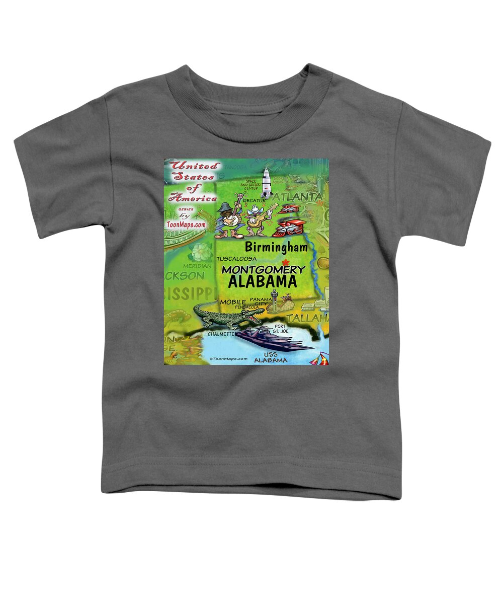 Alabama Toddler T-Shirt featuring the digital art Alabama Fun Map by Kevin Middleton