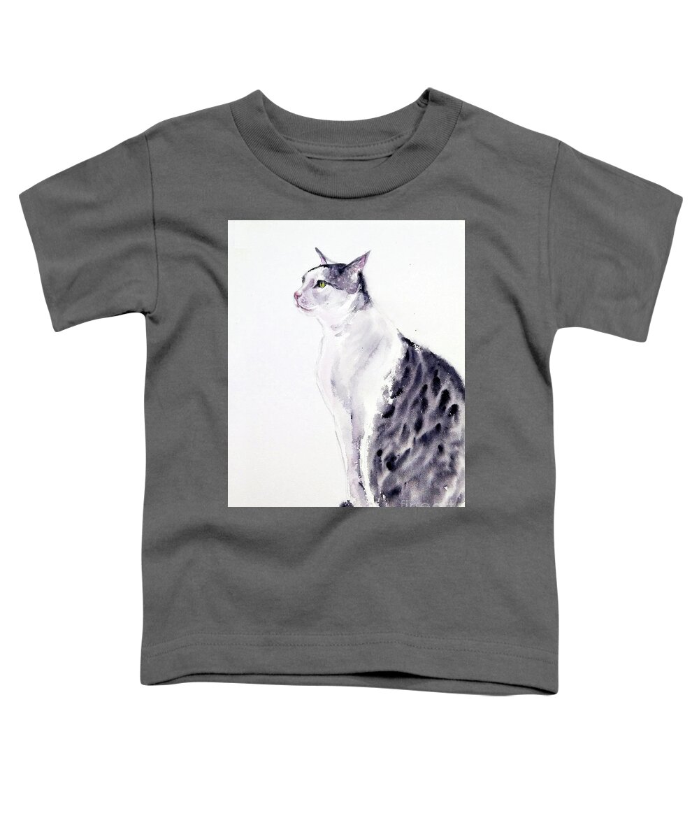 Cat Toddler T-Shirt featuring the painting Alert Cat by Asha Sudhaker Shenoy