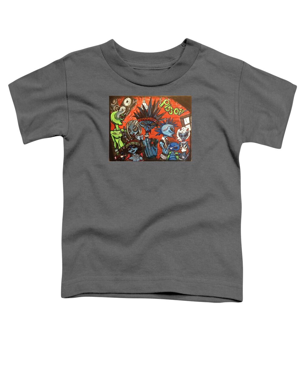 Punk Rock Toddler T-Shirt featuring the painting Aliens with Nefarious Intent by Similar Alien