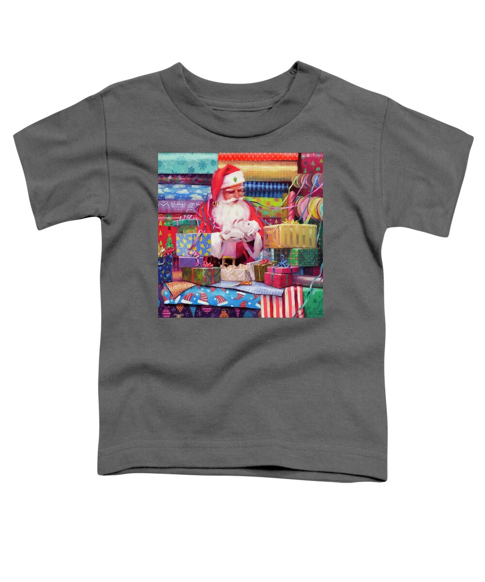 Santa Toddler T-Shirt featuring the painting All Wrapped Up by Steve Henderson