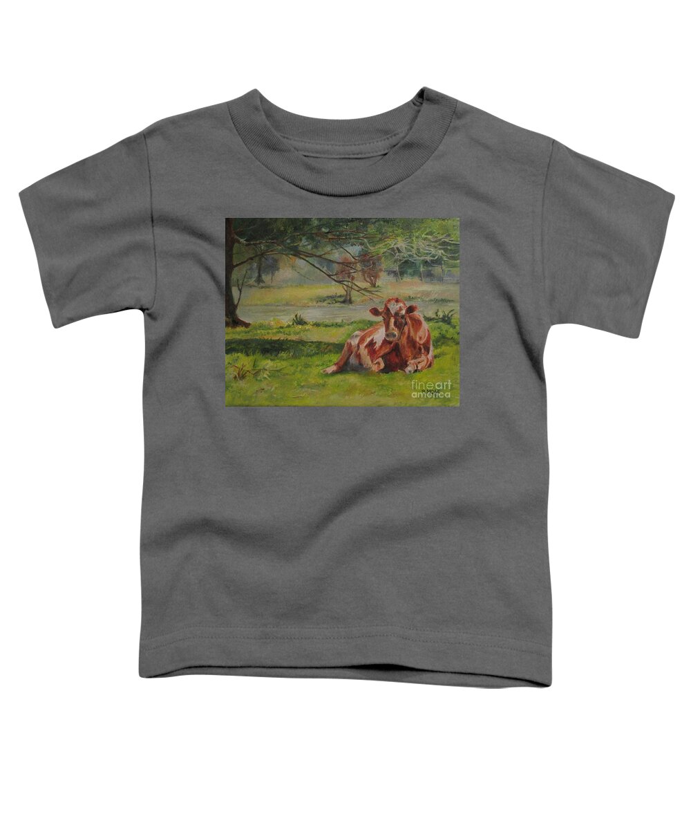 Barbara Moak Toddler T-Shirt featuring the painting Alone at Last by Barbara Moak