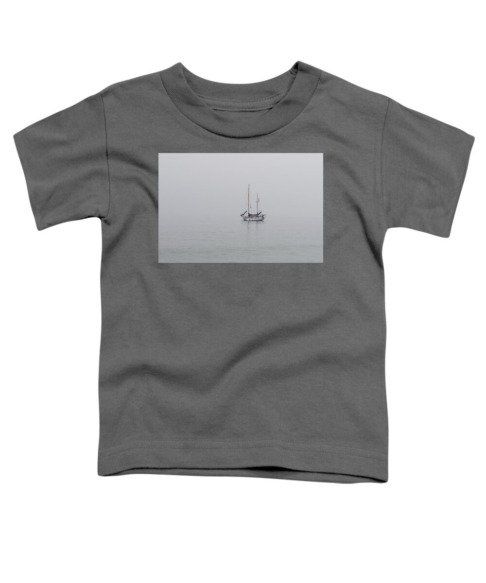 Boat Toddler T-Shirt featuring the photograph Anchored in the Mist by Derek Dean