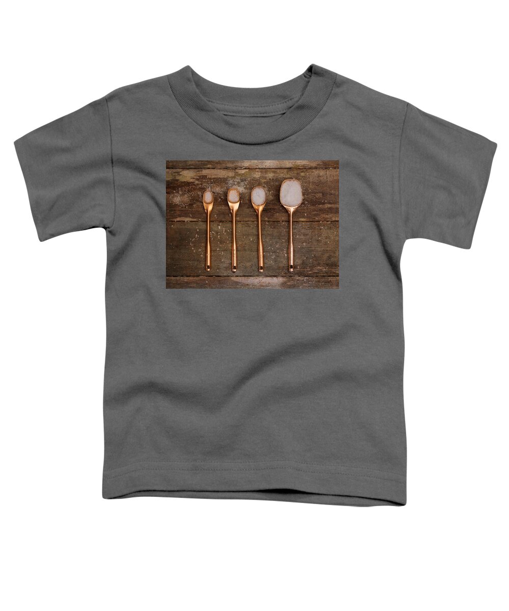 Closeup Toddler T-Shirt featuring the photograph Antique Copper Measuring Spoons by Kim Hojnacki