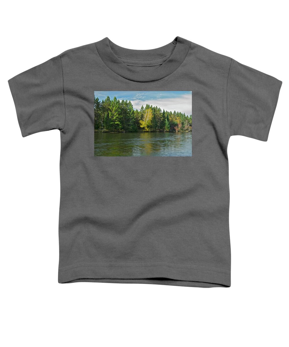 River Ausable Au Sable Mist Trees Fall Autumn Clouds Sky. Alcona County Michigan Reflections Nature Ripples Mgp Photography Michael Peychich Toddler T-Shirt featuring the photograph Au Sable River 9804 by Michael Peychich