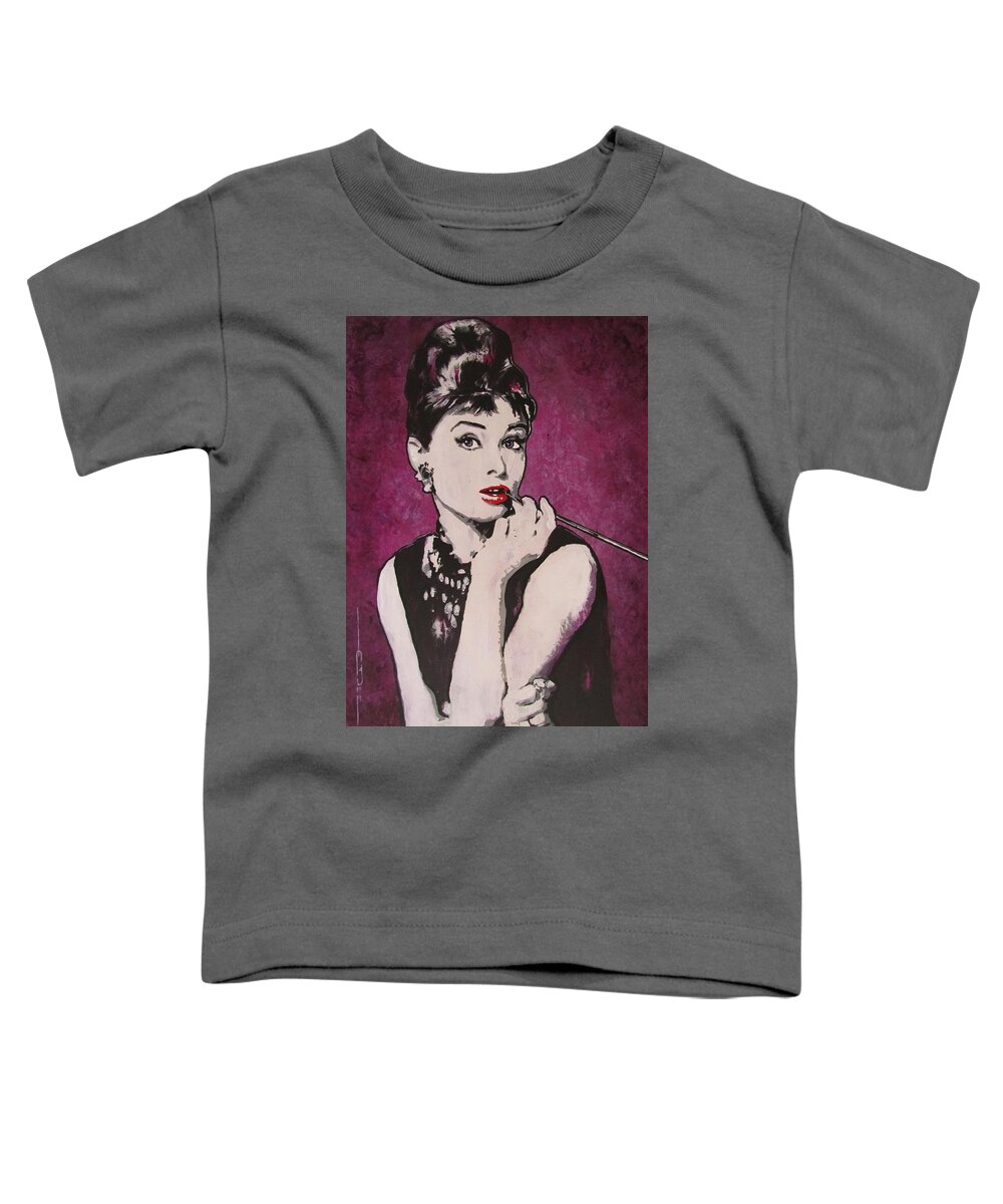 Audrey Hepburn May 4 1929 - Jan 20 1993 . Moon River. Breakfast At Tiffany's. Toddler T-Shirt featuring the painting Audrey Hepburn - Breakfast by Eric Dee