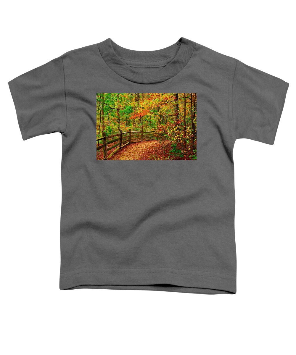 Autumn Landscapes Toddler T-Shirt featuring the photograph Autumn Bend - Allaire State Park by Angie Tirado
