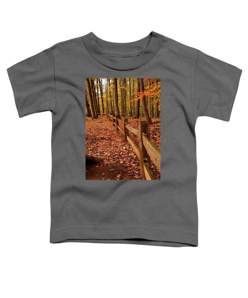 Wood Toddler T-Shirt featuring the photograph Autumn Fence by Angie Tirado
