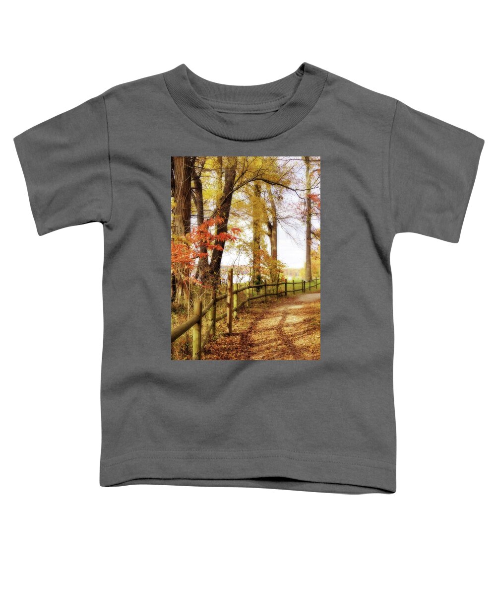 Autumn Toddler T-Shirt featuring the photograph Autumn Pathway by Jean Goodwin Brooks