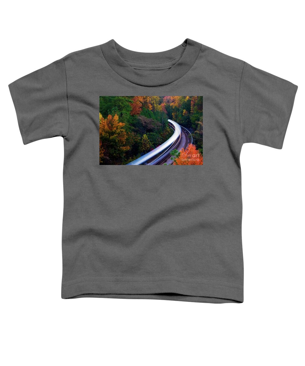 Atlanta Toddler T-Shirt featuring the photograph Autumn Rails by Doug Sturgess