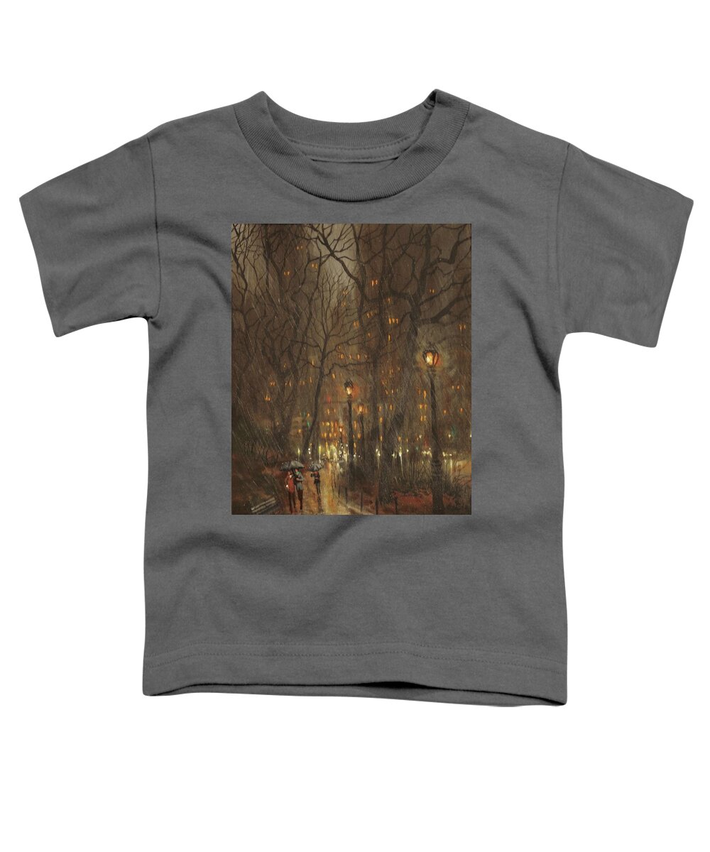City Rain Toddler T-Shirt featuring the painting Autumn Rain by Tom Shropshire
