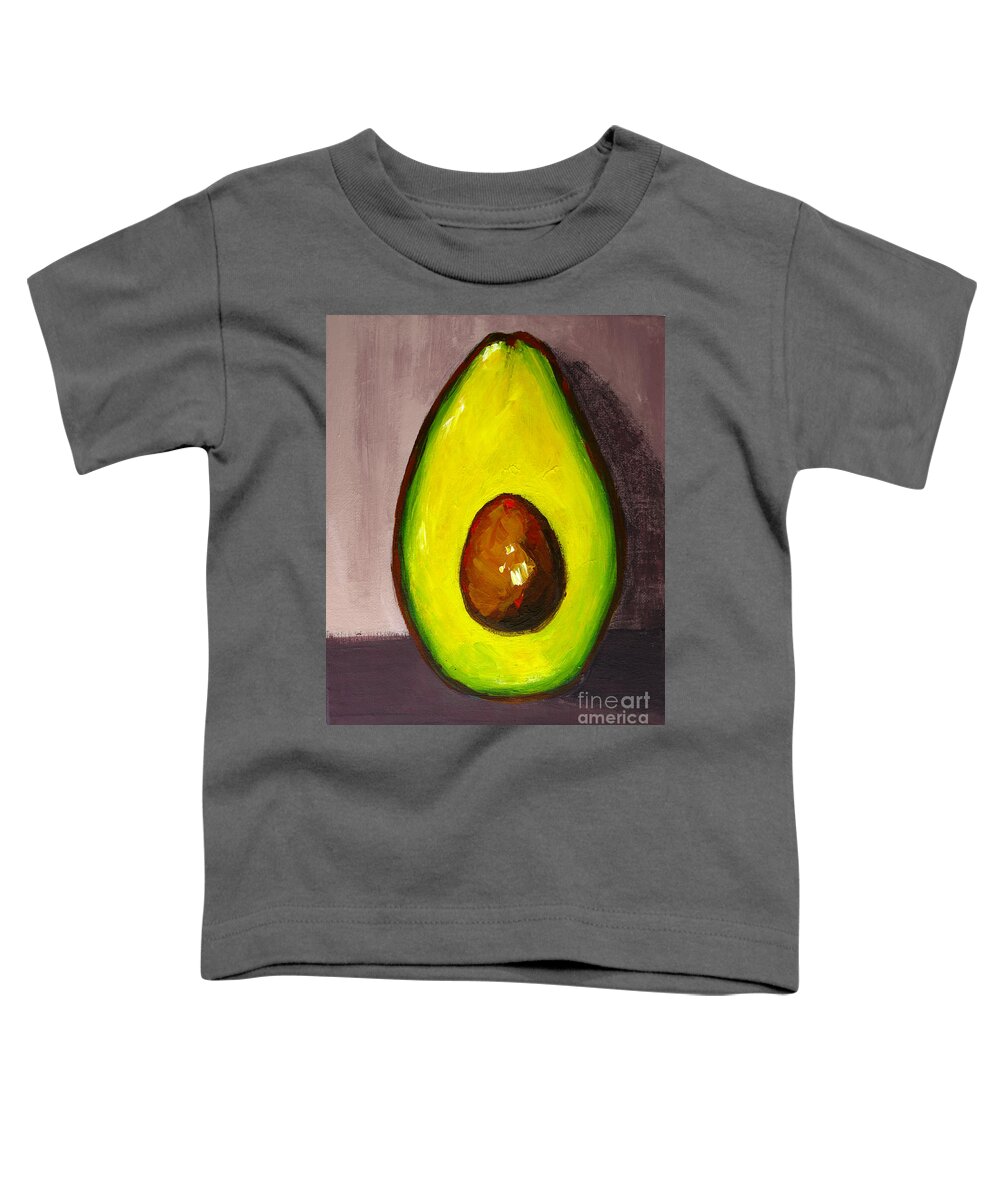 Modern Avocado Art Toddler T-Shirt featuring the painting Avocado, Modern Art, kitchen decor, sepia background by Patricia Awapara