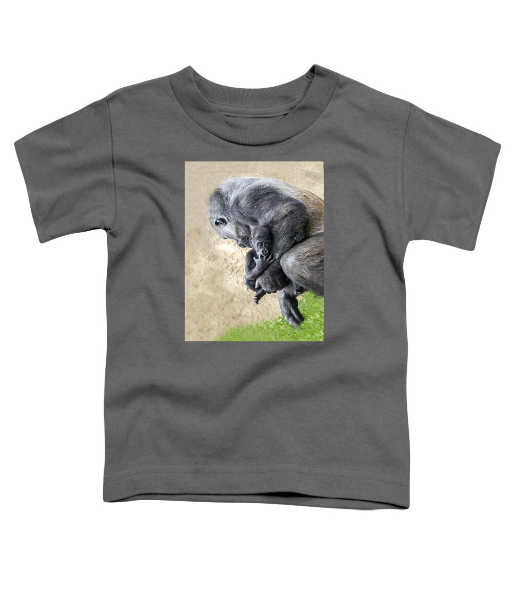 Gorilla Toddler T-Shirt featuring the photograph Baby Gorilla Held By Mama by William Bitman