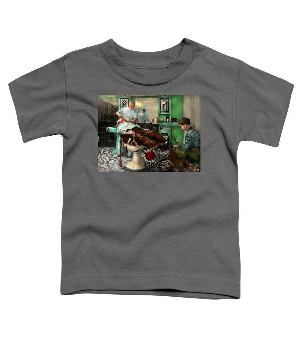 Barber Toddler T-Shirt featuring the photograph Barber - Shave - Pennepacker's barber shop 1942 by Mike Savad