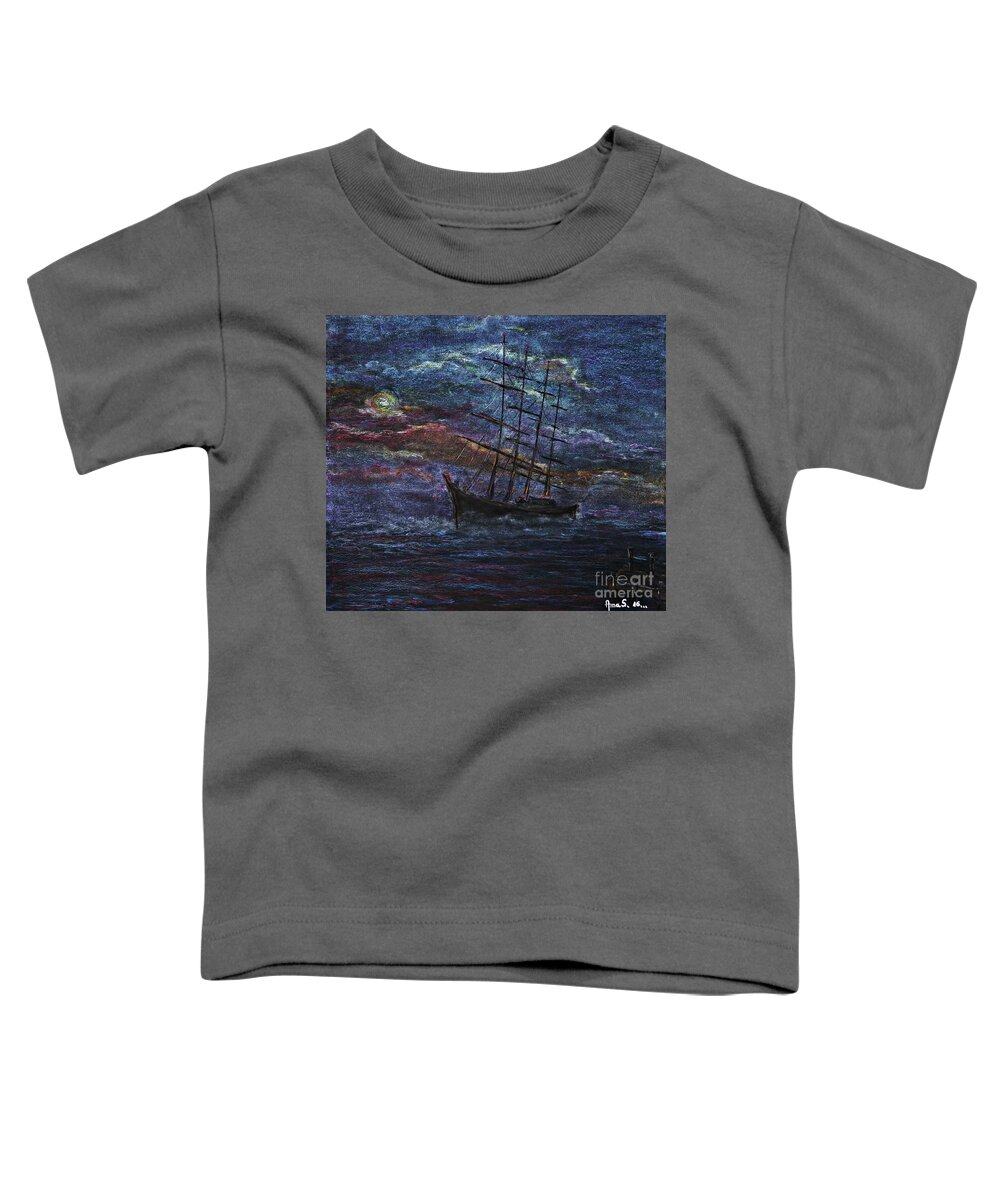 Ship Toddler T-Shirt featuring the pastel Barco Negro- Tribute to Amalia Rodrigues by Amalia Suruceanu