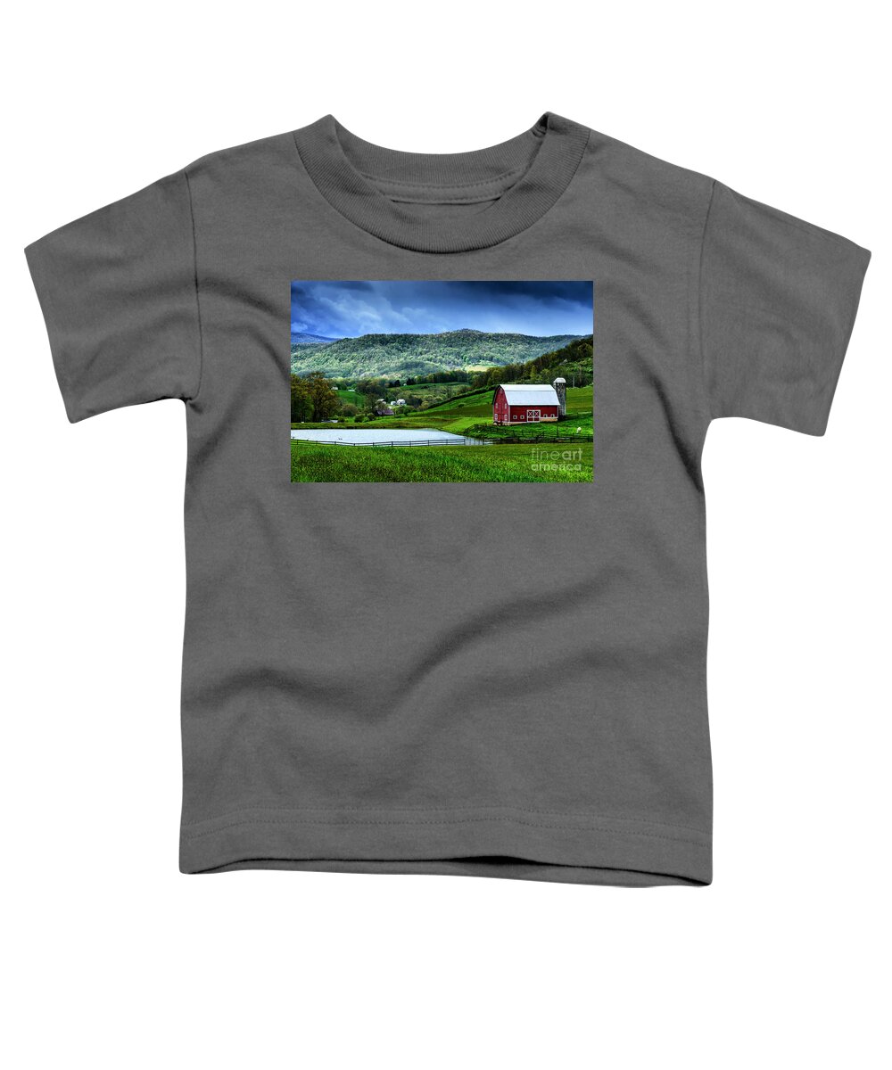 Pasture Field Toddler T-Shirt featuring the photograph Barn and Pond by Thomas R Fletcher