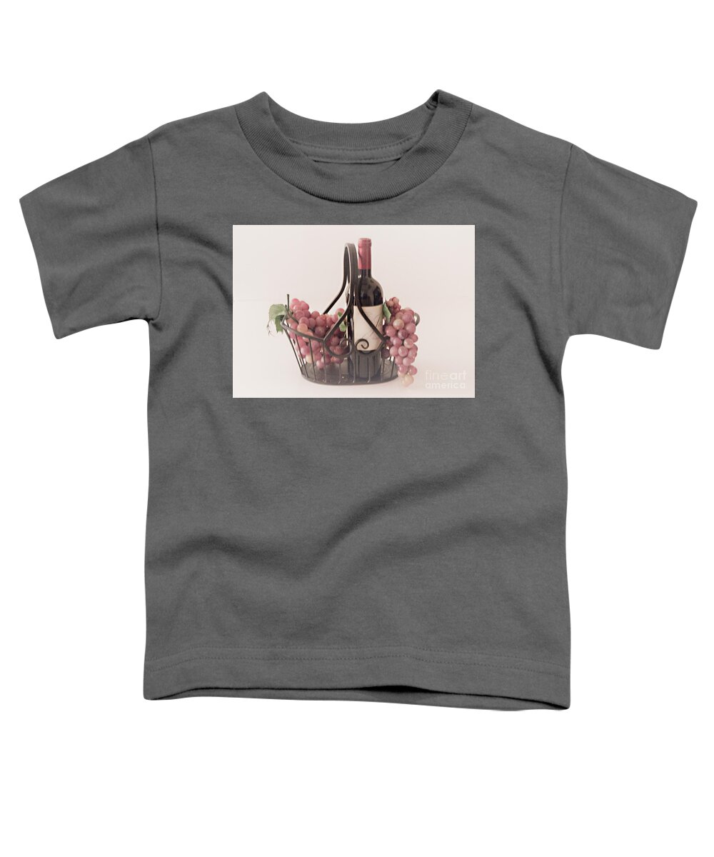Wine Toddler T-Shirt featuring the photograph Basket of Wine and Grapes by Sherry Hallemeier