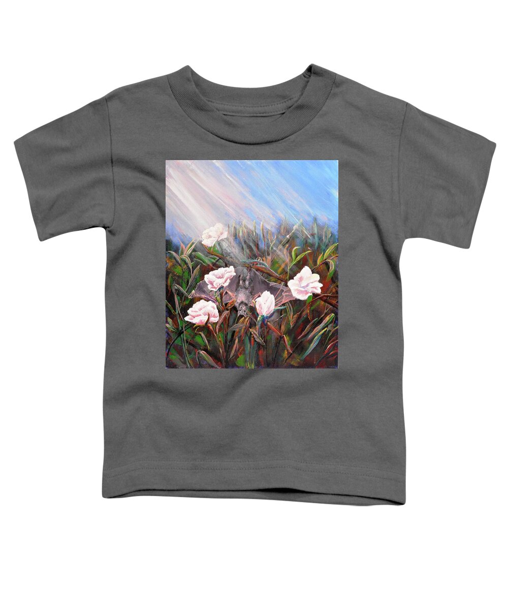 Bat Toddler T-Shirt featuring the painting Bat in Rose Bush by Medea Ioseliani