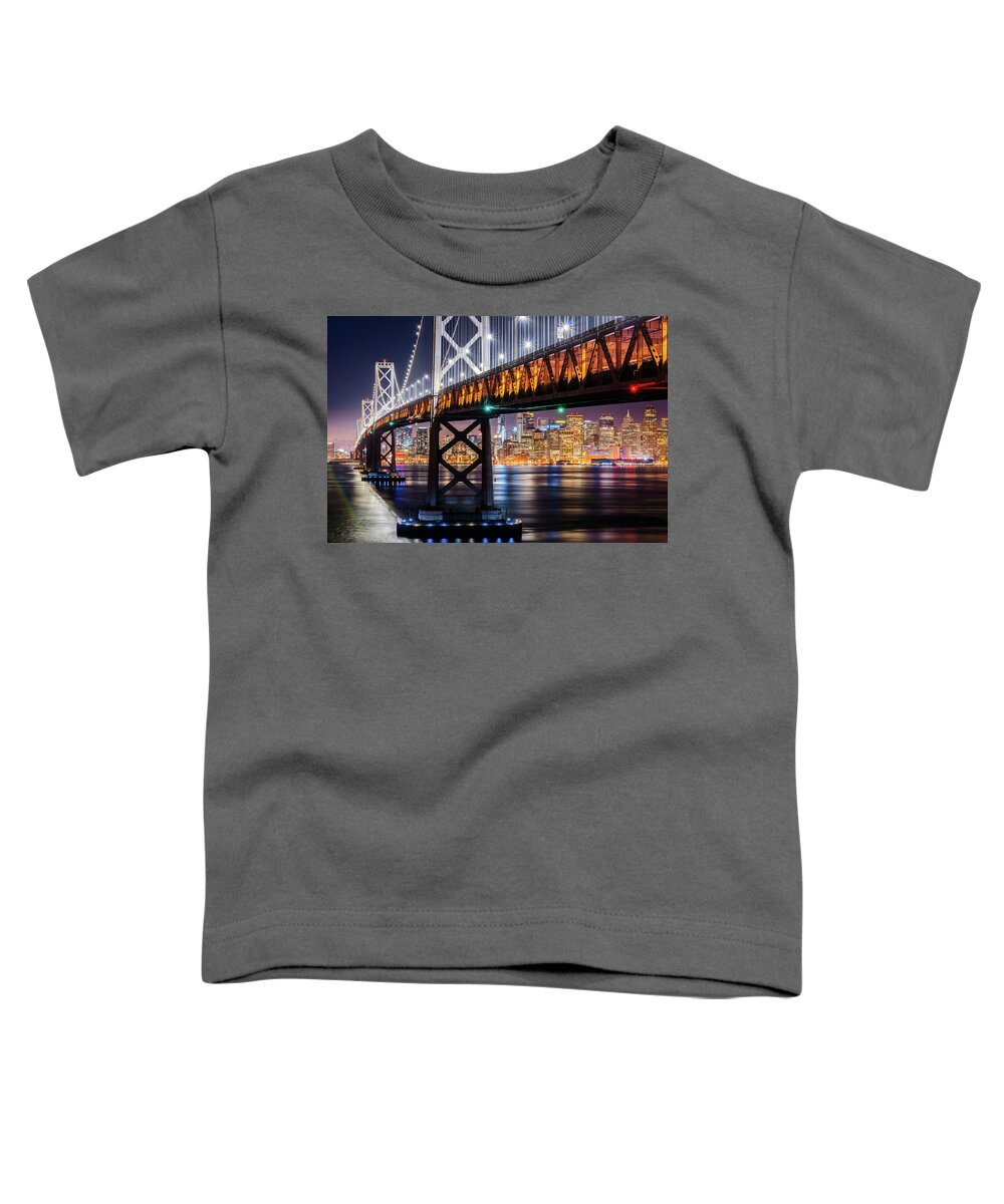 Bay Area Toddler T-Shirt featuring the photograph Bay Bridge and San Francisco By Night 11 by Jason Chu