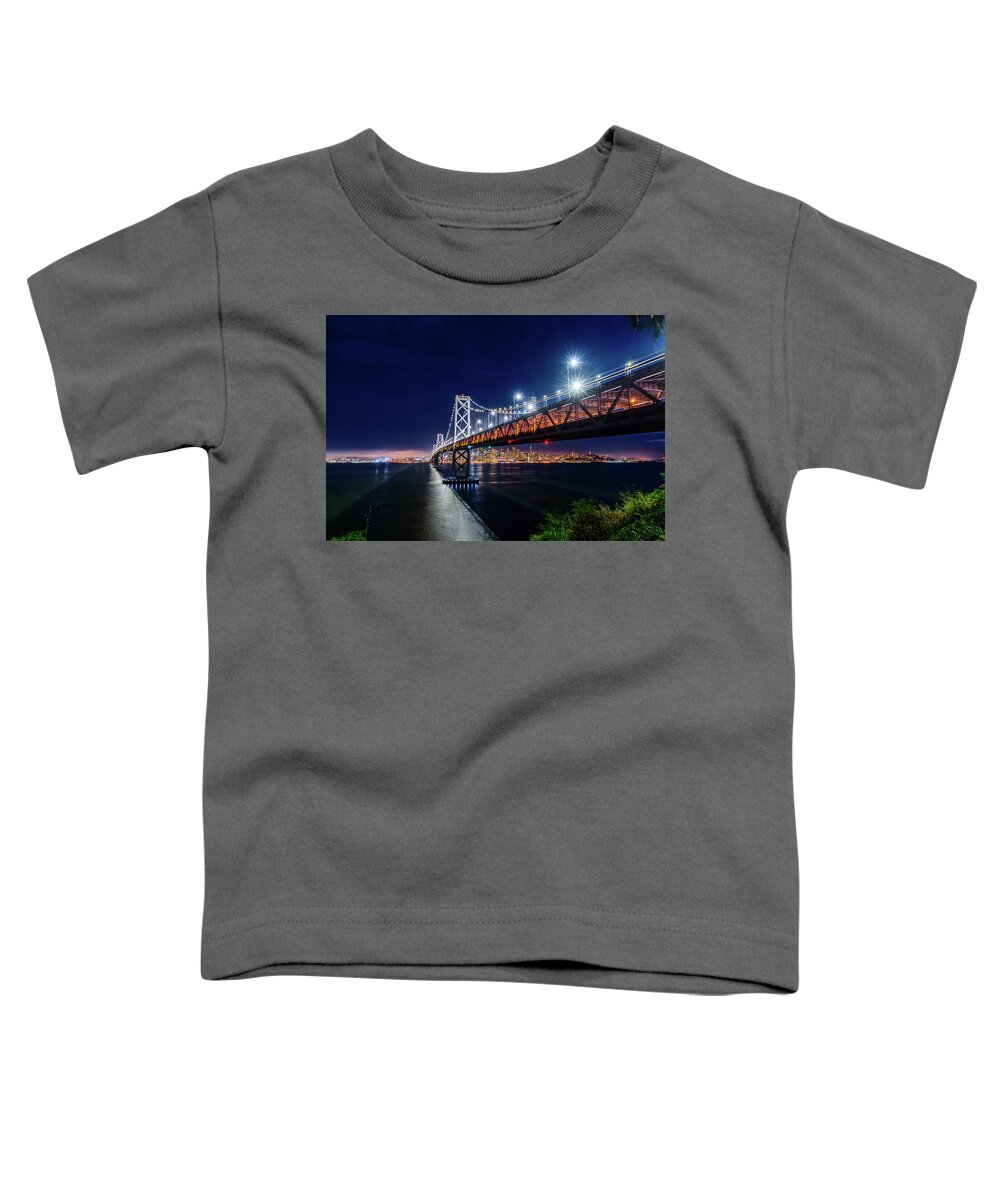 Bay Area Toddler T-Shirt featuring the photograph Bay Bridge and San Francisco By Night 2 by Jason Chu