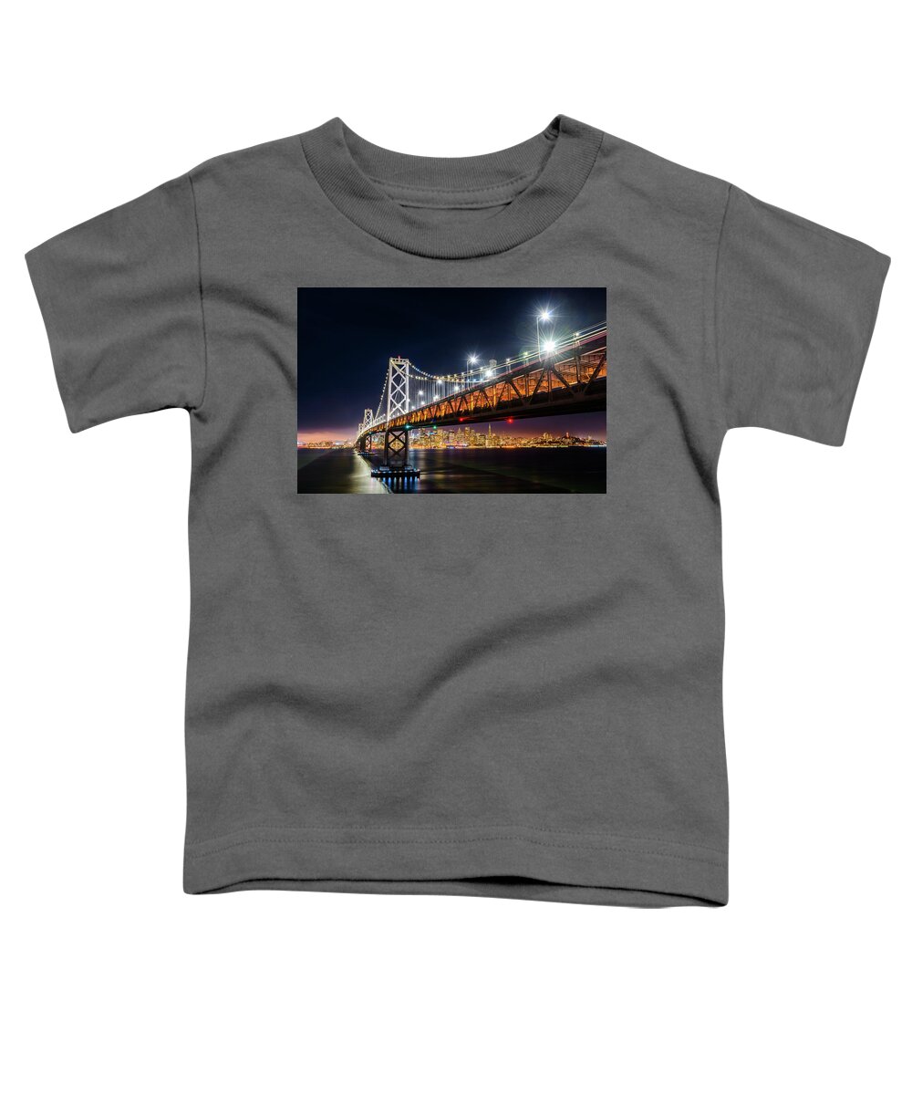 Bay Area Toddler T-Shirt featuring the photograph Bay Bridge and San Francisco By Night 6 by Jason Chu