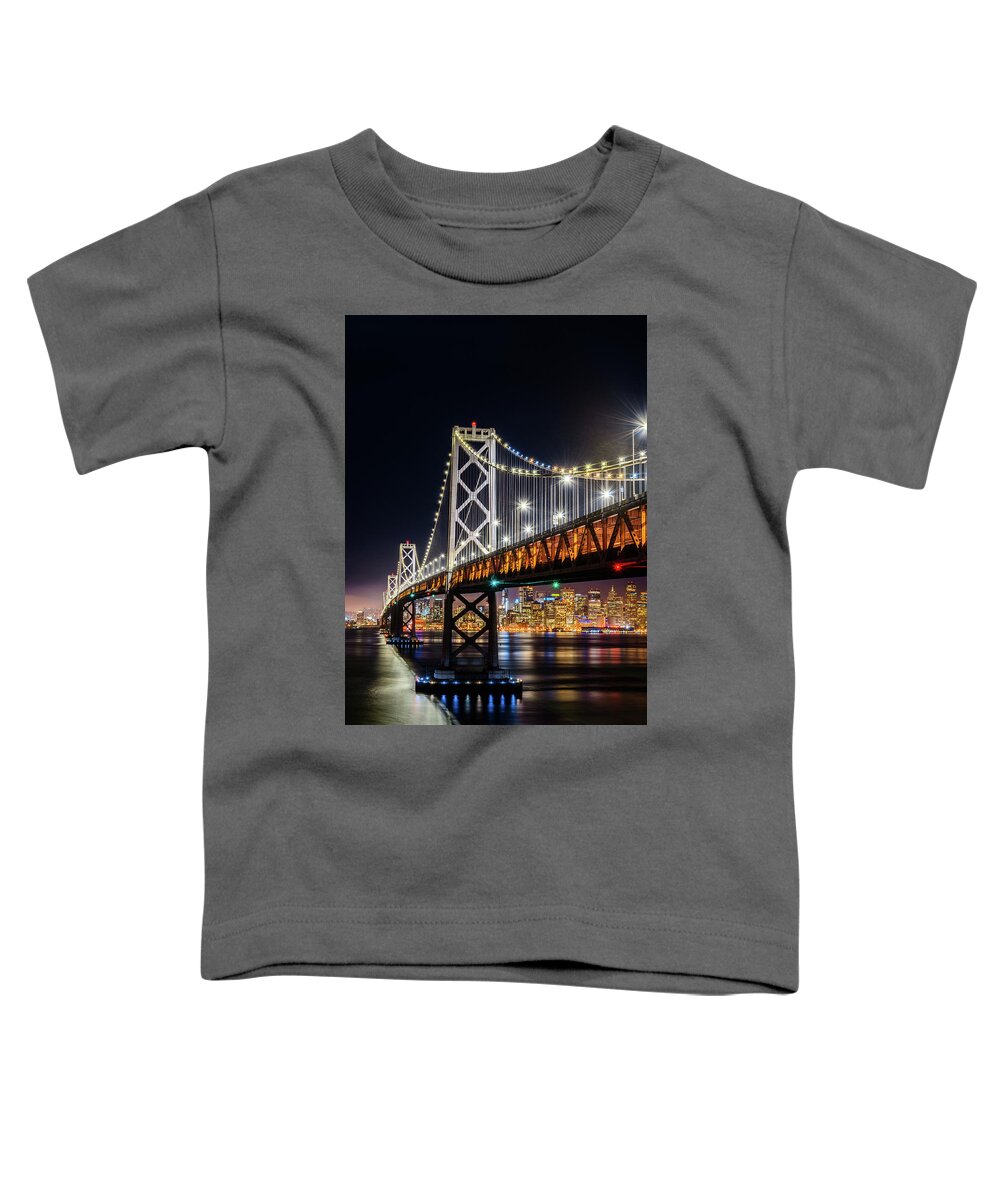 Bay Area Toddler T-Shirt featuring the photograph Bay Bridge and San Francisco By Night 8 by Jason Chu