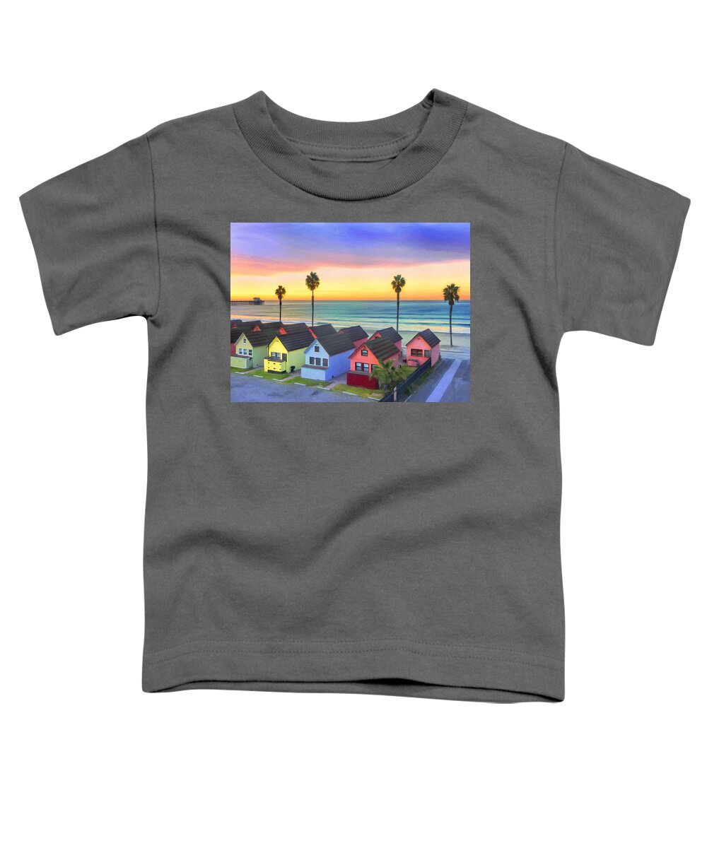 Beach Toddler T-Shirt featuring the painting Beach Cottages in Oceanside by Dominic Piperata