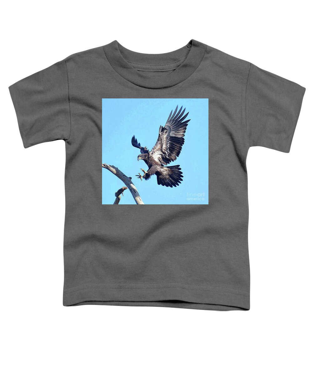 Bald Eagles Toddler T-Shirt featuring the photograph Beautiful landing E9 by Liz Grindstaff