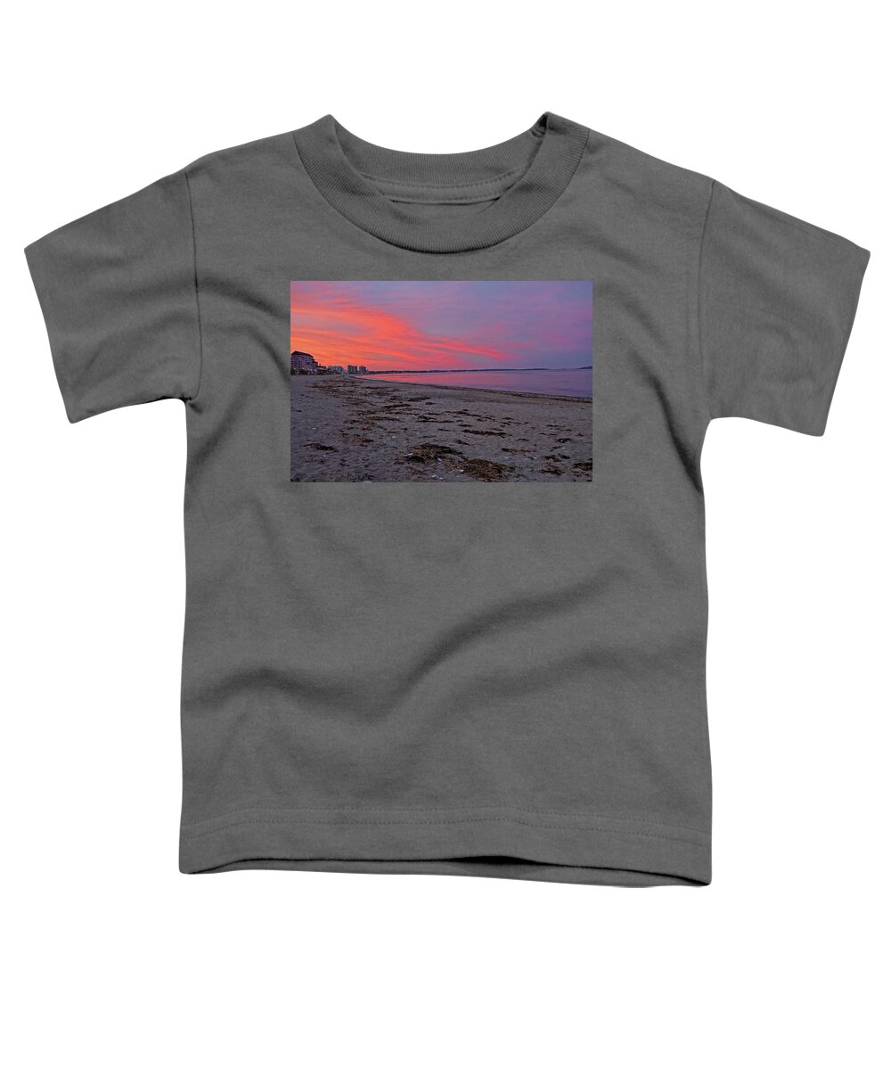 Revere Toddler T-Shirt featuring the photograph Beautiful Red Sunset over Revere Beach Revere MA by Toby McGuire
