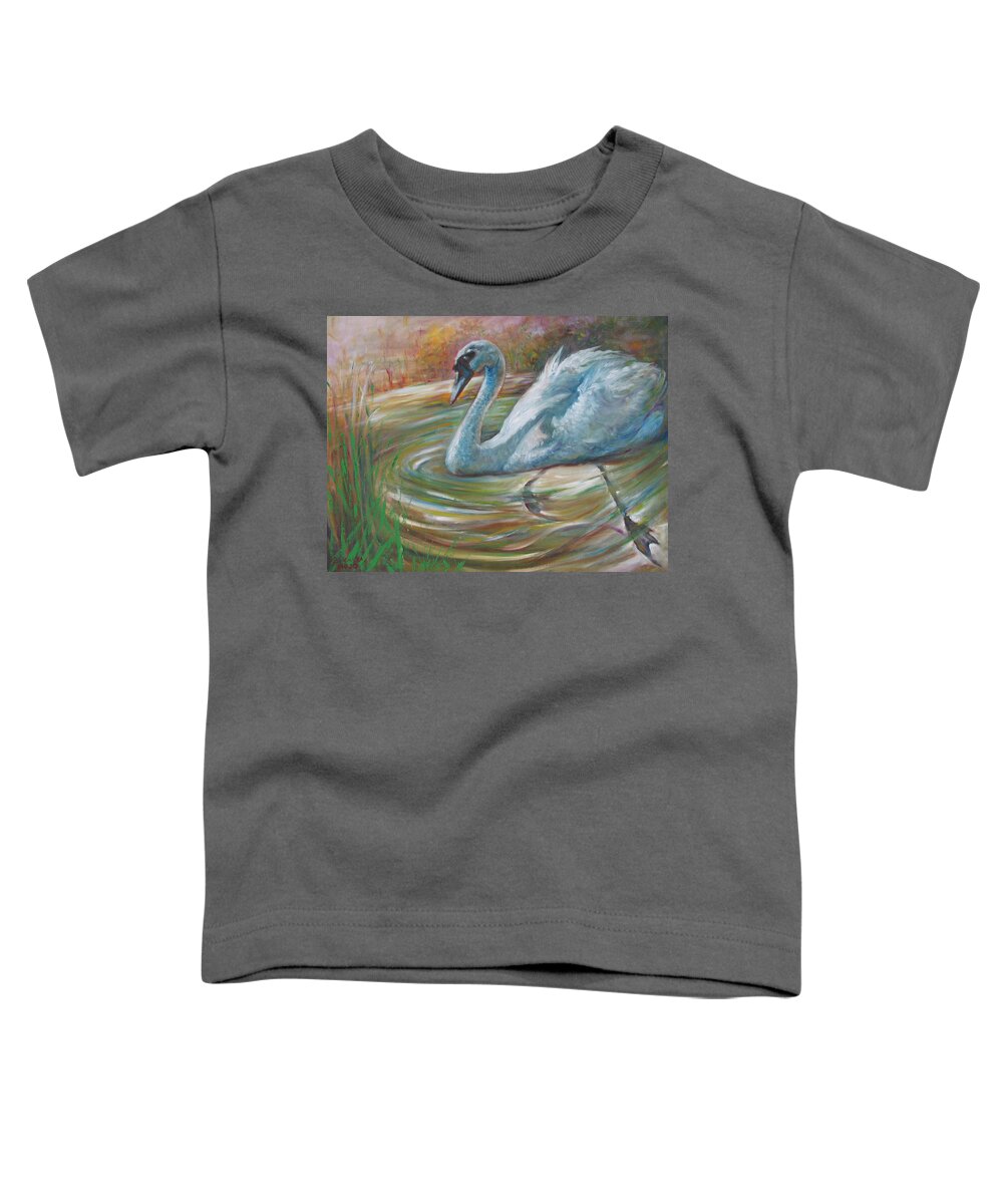 Swan Toddler T-Shirt featuring the painting Beauty in The Battle by Sukalya Chearanantana