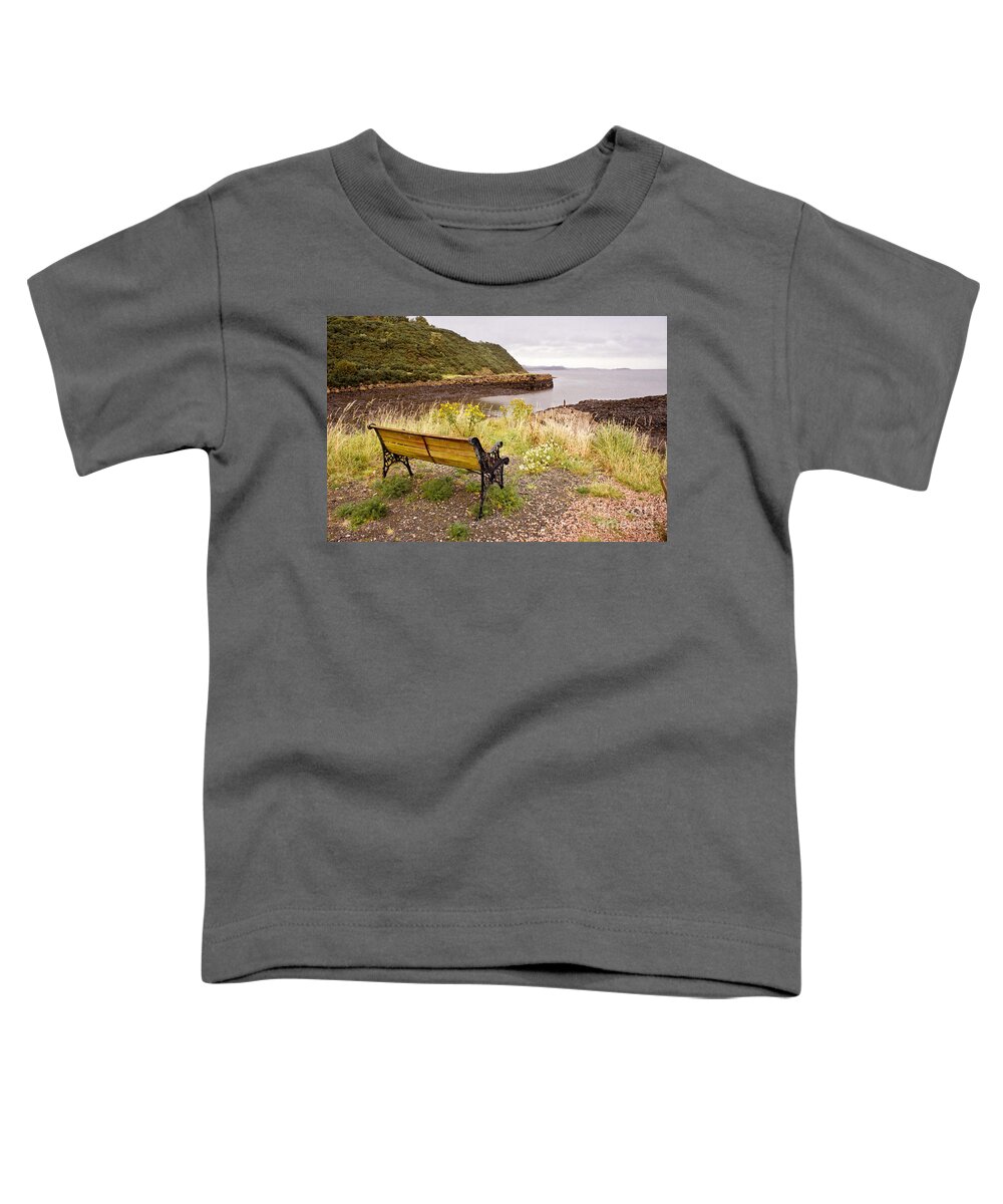 Bench Toddler T-Shirt featuring the photograph Bench at the bay by Elena Perelman