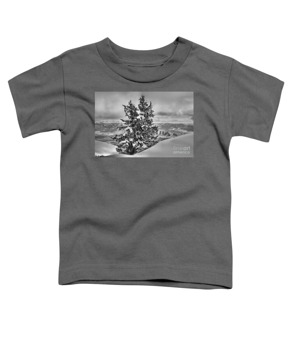 Brighton Toddler T-Shirt featuring the photograph Between Mountains And SNow Drift Black And White by Adam Jewell
