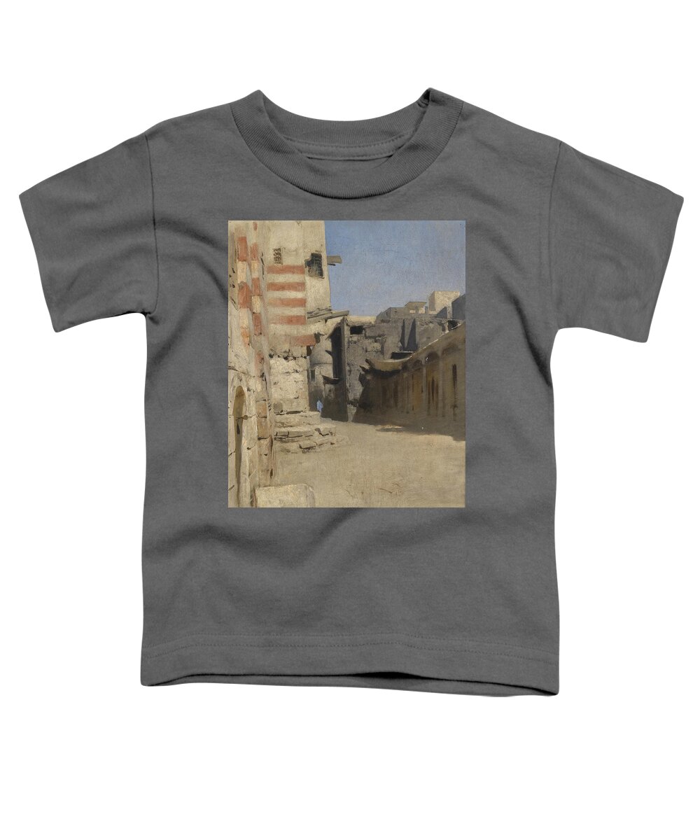 19th Century Art Toddler T-Shirt featuring the painting Birket el-Kherum street in Cairo by Leopold Muller