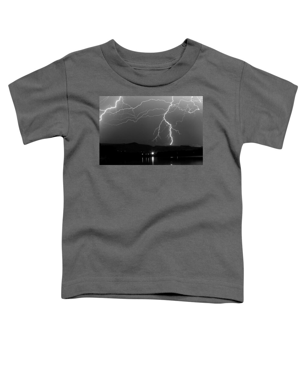 Lightning Toddler T-Shirt featuring the photograph Black and White Massive Lightning Strikes by James BO Insogna