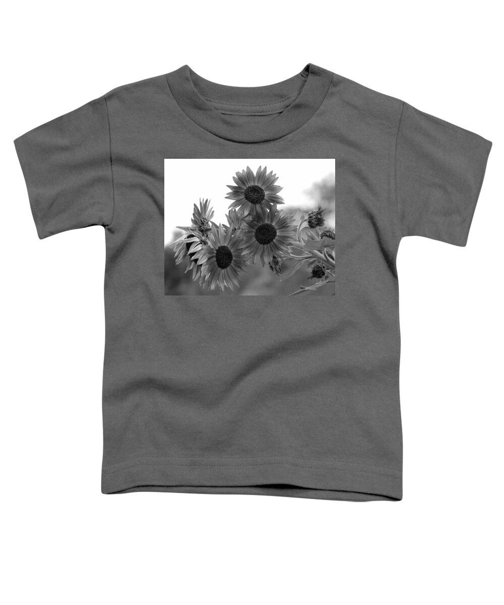 Flower Toddler T-Shirt featuring the photograph Black and White Sunflowers by Amy Fose