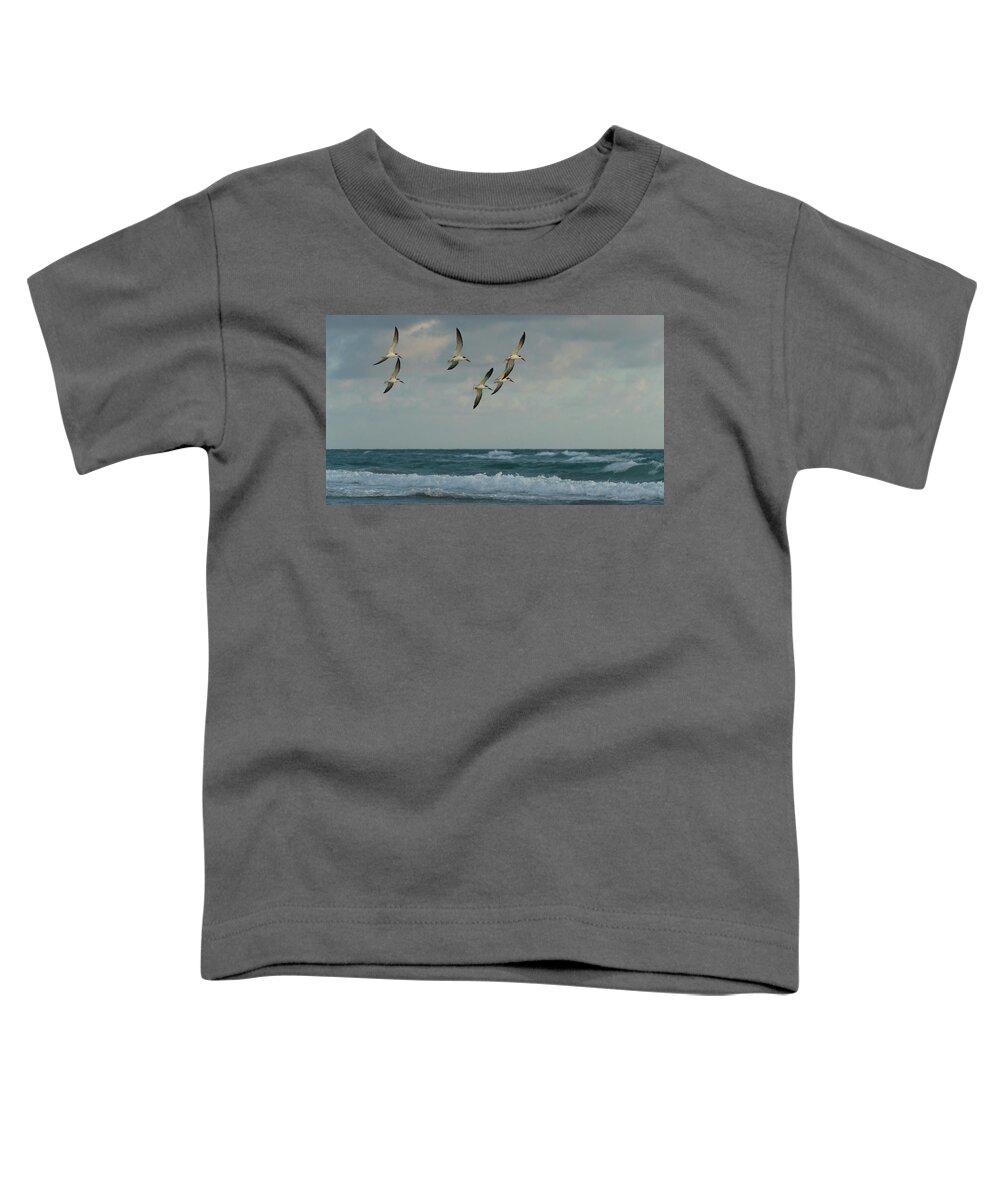 Florida Toddler T-Shirt featuring the photograph Black Skimmer Soar Over Surf Delray Beach Florida by Lawrence S Richardson Jr
