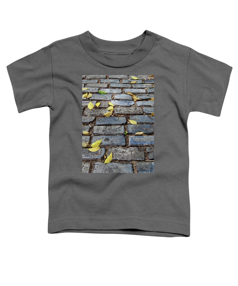 Blue Toddler T-Shirt featuring the photograph Blue Bricks With Yellow 2 by Suzanne Oesterling