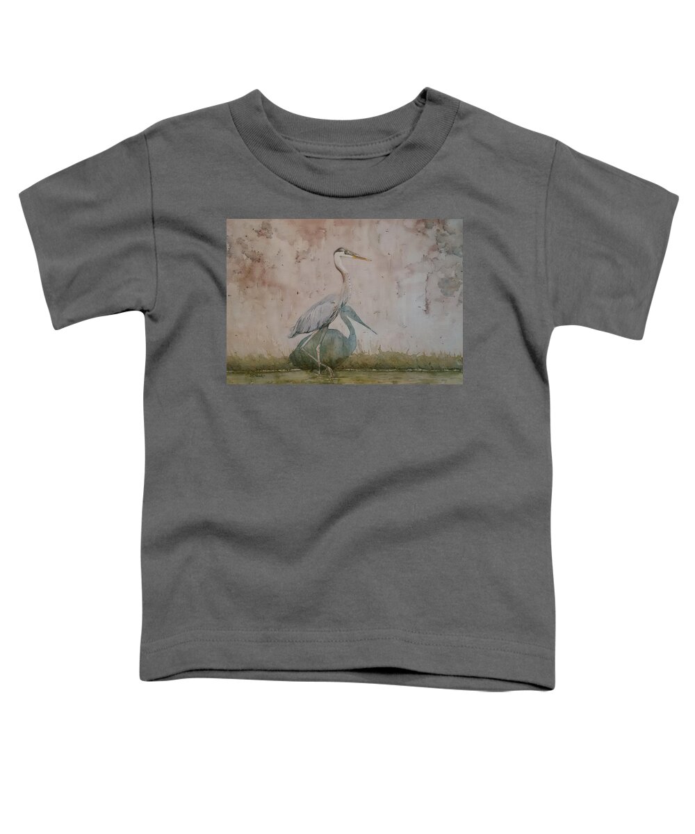 Blue Heron Toddler T-Shirt featuring the painting Blue Heron by Sheila Romard