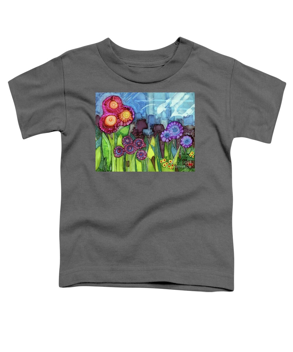 Alcohol Ink Toddler T-Shirt featuring the painting Blue Hoo Hoo Skies by Vicki Baun Barry