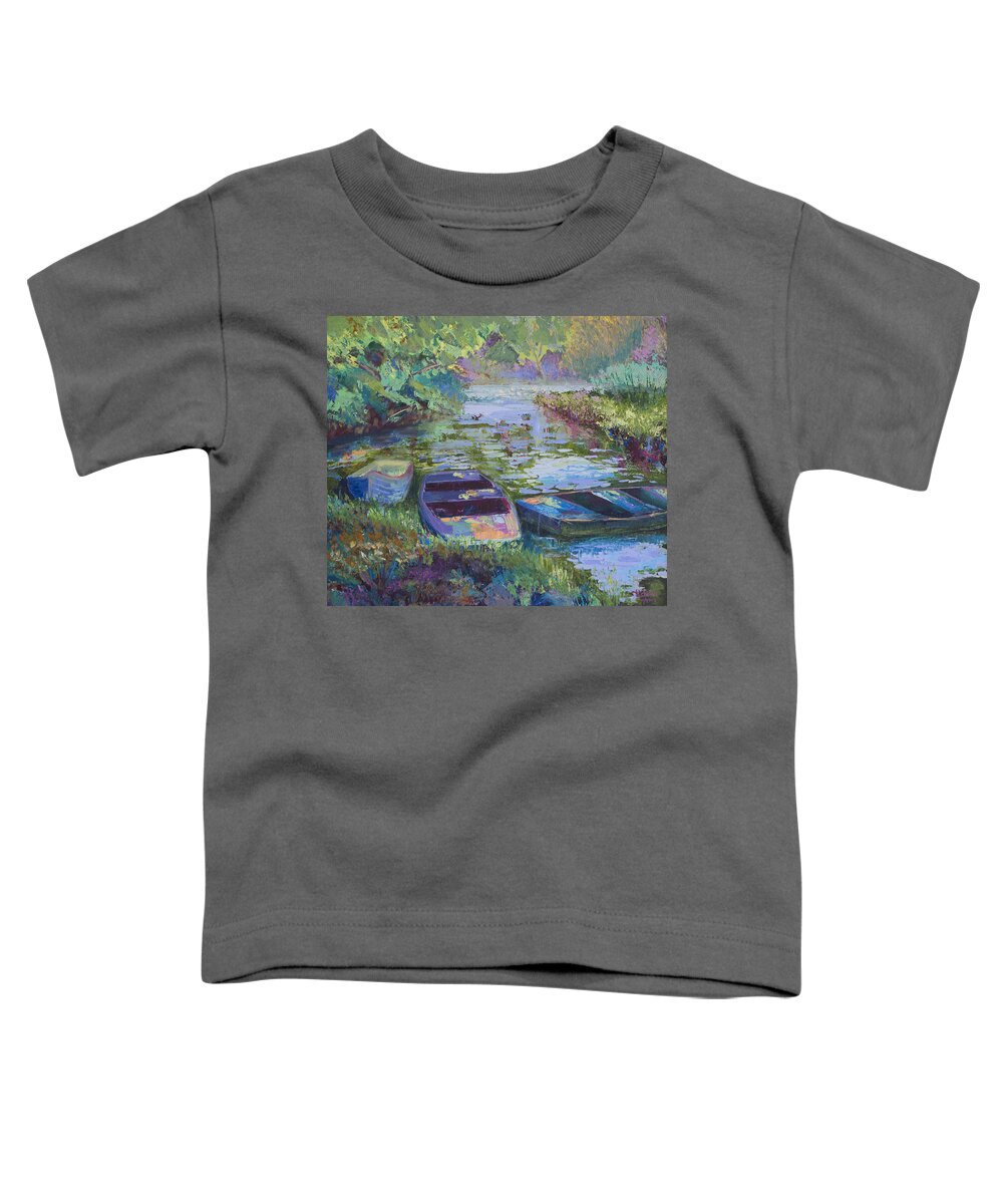 Blue Toddler T-Shirt featuring the painting Blue Pond by Cynthia McLean