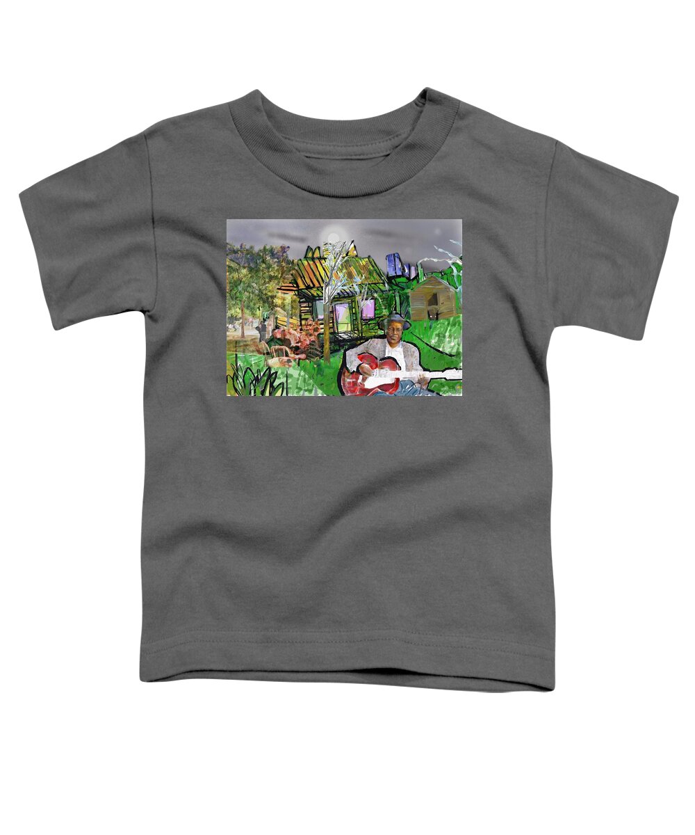 Blues Toddler T-Shirt featuring the digital art Blues Man and a yellow House by Joe Roache