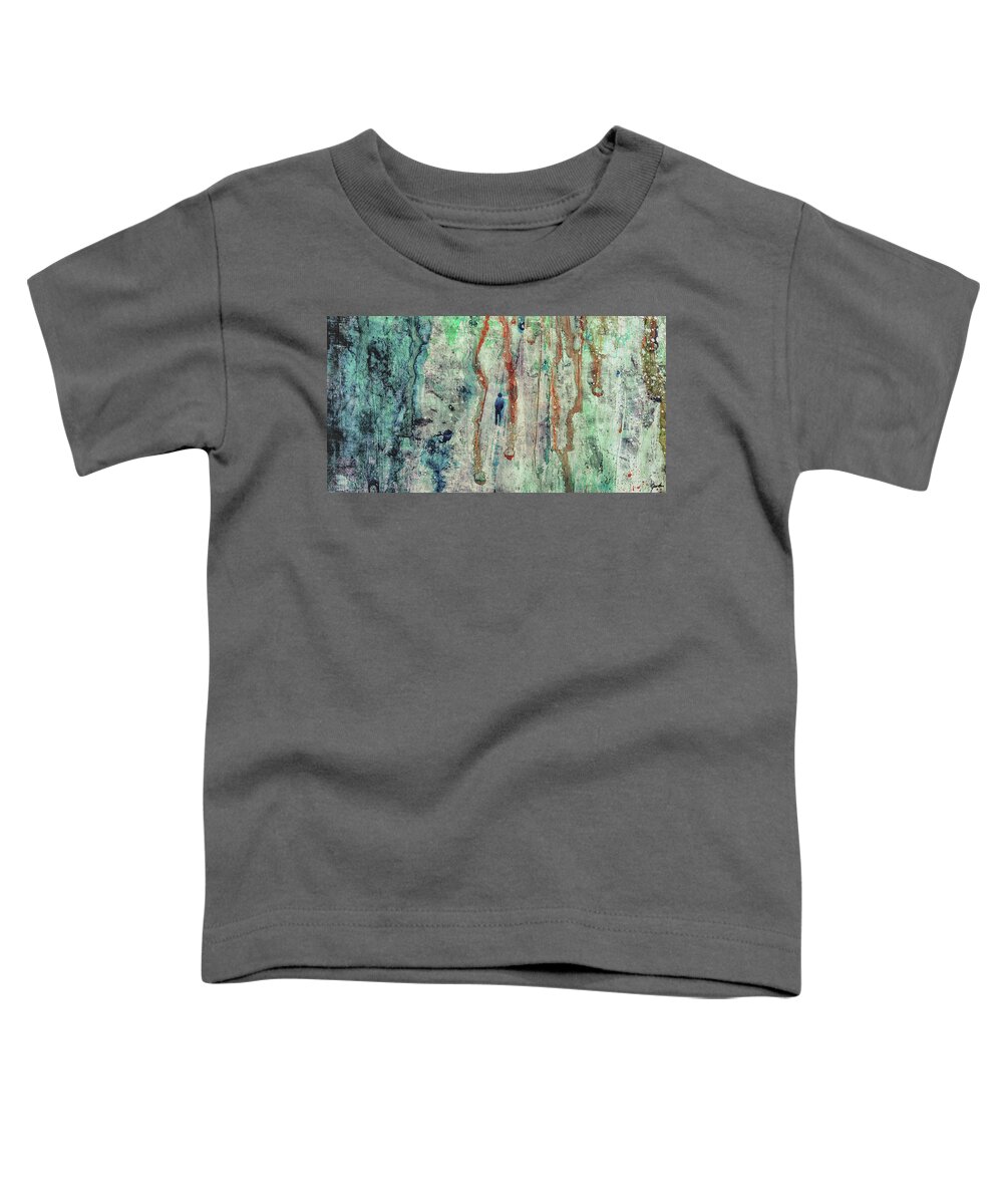 Abstract Toddler T-Shirt featuring the painting Standing In The Rain - Large Abstract Urban Style Painting by Modern Abstract